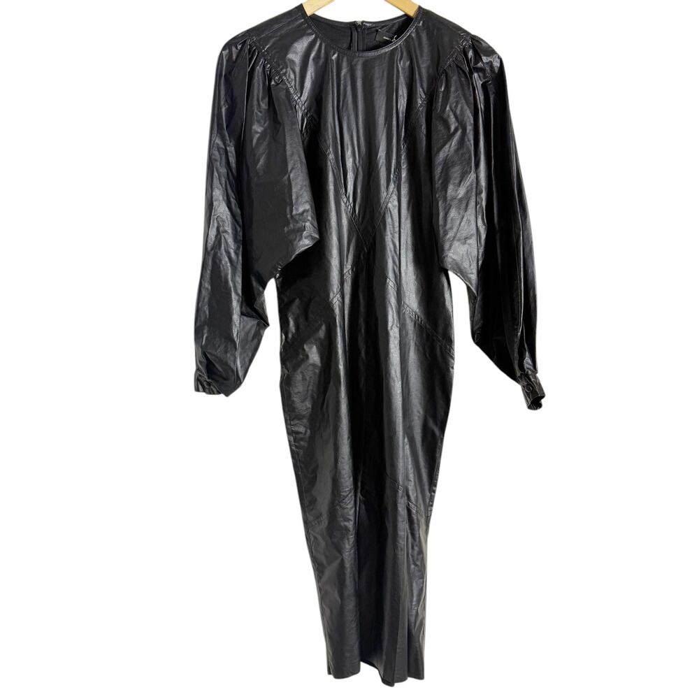 Isabel Marant Drea Black Faux Leather Long Sleeve Midi Dress Size 4 - Picture 4 of 16